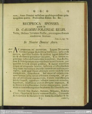 Reciproca Sponsio. quam in D. Casimiri Poloniae Regis ... Tom I. pag. 179.