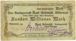 Geldschein / Notgeld, 100 Millionen Mark, 30.9.1923
