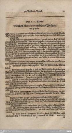 Das XIV. Capitel. Von den Mortieren und dero Theilung ins gemein.