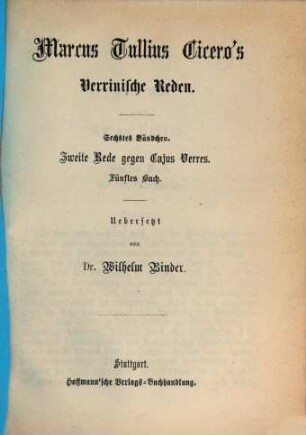 Marcus Tullius Cicero's Verrinische Reden, 6. Zweite Rede gegen Gajus Verres; 5. Buch