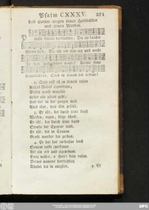 Psalm CXXXV. Lob Gottes wegen seiner Herrlichkeit und seinen Werken.