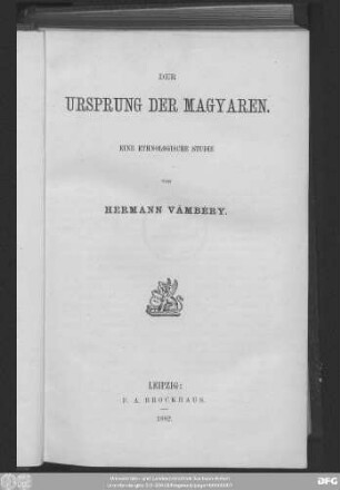 Der Ursprung der Magyaren : eine ethnologische Studie