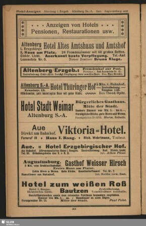 Anzeigen von Hotels, Pensionen, Restaurationen usw.