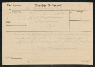 Brief von Hermann Haussmann an Margarete Hauptmann