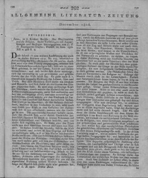 Baumgarten-Crusius, L. F. O.: Das Menschenleben und die Religion. Sechs Vorlesungen mit Anmerkungen und Beilagen. Jena: Cröker 1816
