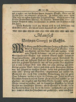 Manifest Hertzogen Georgij zu Sachsen