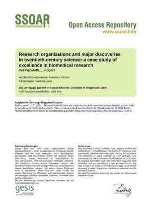 Research organizations and major discoveries in twentieth-century science: a case study of excellence in biomedical research