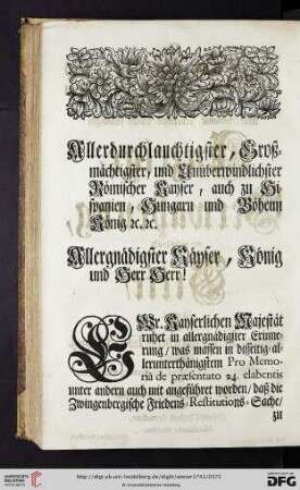 Allergnädigster Käyser, König und Herr Herr!