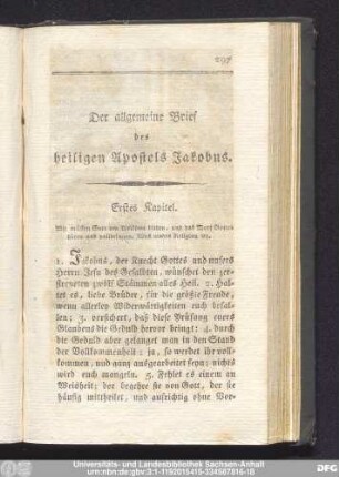 Der allgemeine Brief des heiligen Apostels Jakobus.
