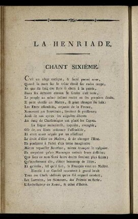 La Henriade. Chant Sixiéme. / Heinrich der Vierte. Sechster Gesang.