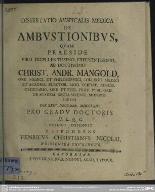 Dissertatio Auspicalis Medica De Ambustionibus