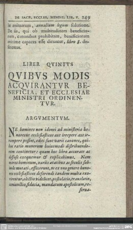 Liber Quintus Quibus Modis Aquirantur Beneficia, Et Ecclesiae Ministri Ordinentur