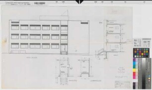 Münster (Münster) Schulkollegium Umbau im Gebäude B Ansicht, Grundrisse, Schnitt 1967 1 : 50 54 x 84 Pause Staatsneubauleitung Münster Regierung Münster Nr. 34105
