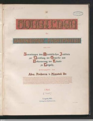 1. Theil, Text: [Vorbilder für Handwerker und Fabrikanten aus den Sammlungen des Minutolischen Instituts] Band 1. Theil, Text