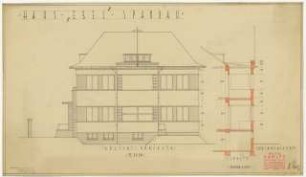 Wohnhaus Otto Ebel, Berlin-Spandau: Ansicht Königstraße, Schnitt 1:50