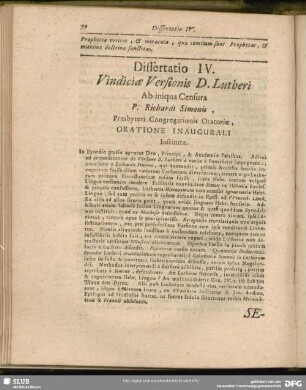 Dissertatio IV. Vindiciae Versionis D. Lutheri