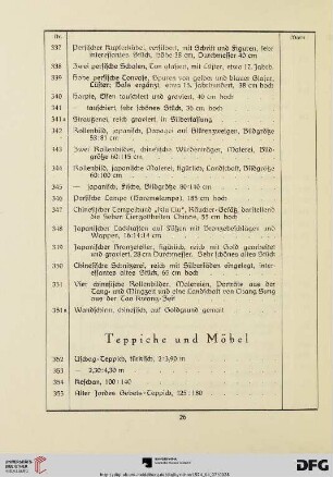 Teppiche und Möbel (Nr. 352-380)