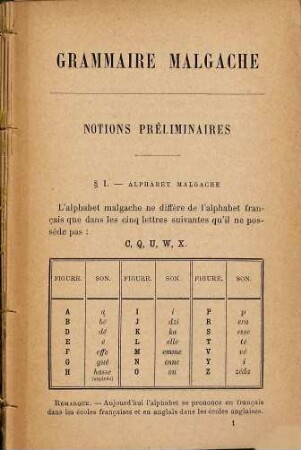 Cours pratique de langue malgache : 1. partie: Grammaire