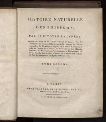 Tome 2, Text: Histoire naturelle des poissons. Tome 2