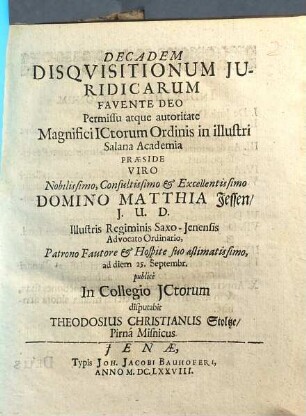 Decadem Disqvisitionum Juridicarum