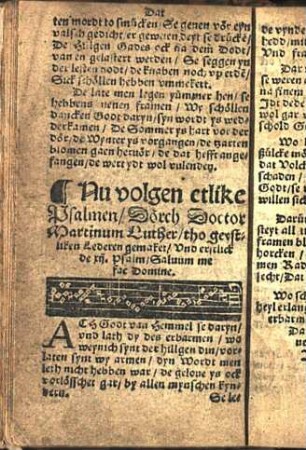 Nu volgen etlike Psalmen / Dorch Doctor Martinum Luther / tho geystliken Lederen gemaket [...]