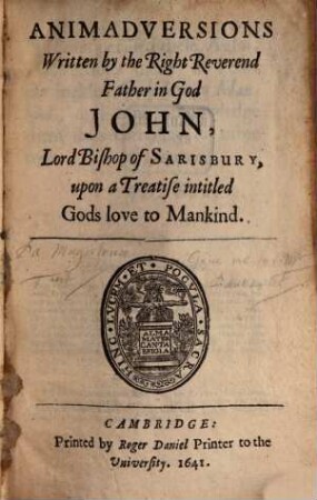 Animadversions upon a treatise intitled "Gods love to mankind"