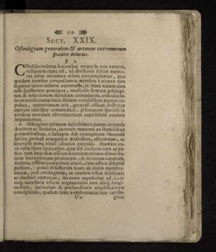 Sect. XXIX. Osteologiam generalem & artuum extremorum specialem declarans.