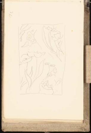 Skizzenbuch mit Aquarellen und Zeichnungen: Stilisierte Blumen in rechteckigem Feld
