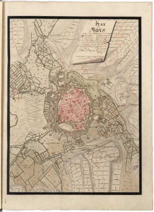 Plan de Mons avec les Attaque l'an 1709