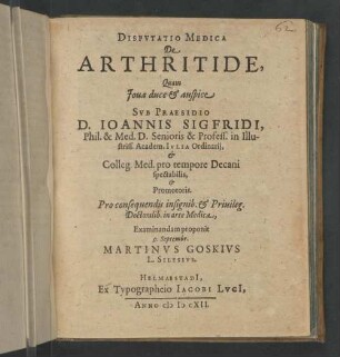 Disputatio Medica De Arthritide