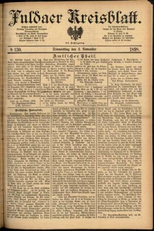 Erste Ausgabe vom Donnerstag, den 03. November 1898.