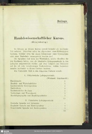 Handelswissenschaftlicher Kursus (Einjährig)