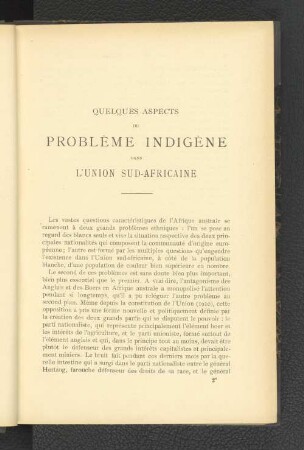 Quelques Aspects Du Problème Indigène Dans L'Union Sud-Africaine.