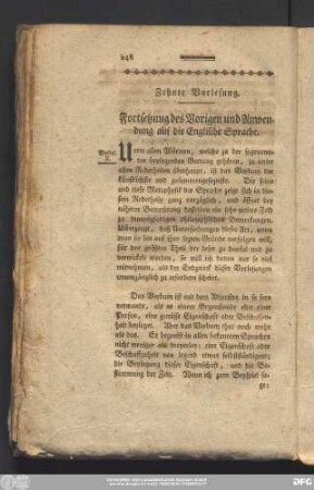 Zehnte Vorlesung. Fortsetzung des Vorigen und Anwendung auf die Englische Sprache.