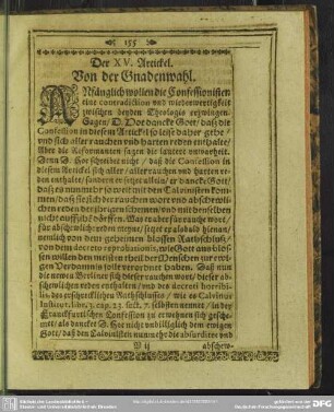 Der XV. Artickel. Von der Gnadenwahl