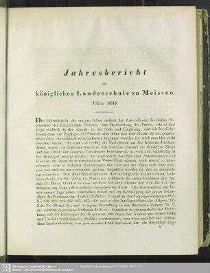 Jahresbericht der Königlichen Landesschule zu Meissen. Julius 1844.