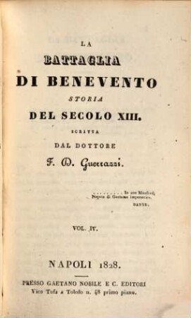 La battaglia di Benevento : storia del secolo XIII. 4 (1828)