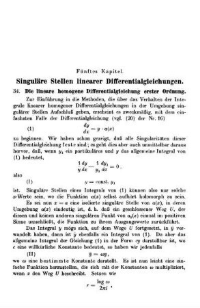 Fünftes Kapitel. Singuläre Stellen linearer Differentialgleichungen