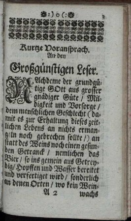 Kurtze Voransprach. An den Großgünstigen Leser.