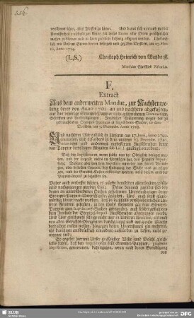 F. Extract Aus dem anderweiten Mandat, zur Nachstempelung ...