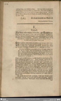 F. Extract Aus dem anderweiten Mandat, zur Nachstempelung ...