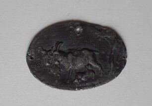 Ovale Plakette mit Jupiter und der Ziege Amalthea