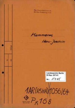 Personenheft Hans-Joachim Kummerow (*02.05.1912), Polizeiinspektor und SS-Obersturmführer