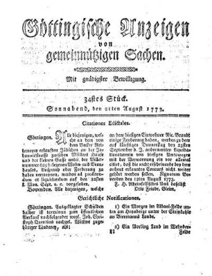 34stes Stück. Sonnabend, den 21ten August 1773.