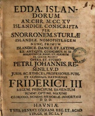 Edda, Islandorum an. Chr. MCCXV Islandice conscripta