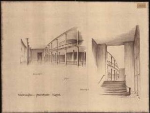 Staatstheater Kassel: (Lichtpause von Inv.Nr. 35799): Standpunkt 5 und 6 Foyer Perspektivische Ansichten