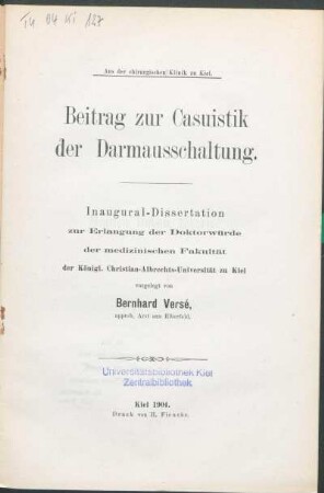 Beitrag zur Casuistik der Darmausschaltung