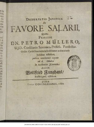 Dissertatio Iuridica De Favore Salarii