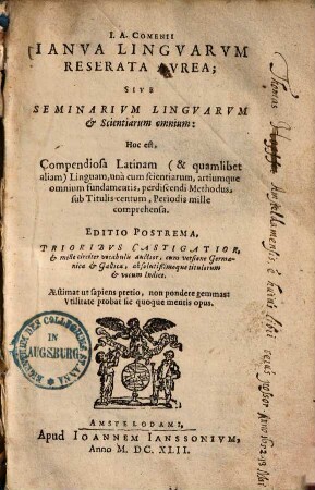 Ianua linguarum reserata aurea : sive seminarium linguarum & scientiarum omnium