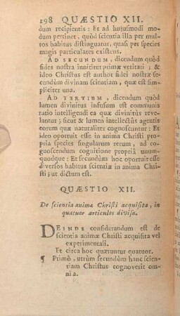 Quaestio XII. De scientia animae Christi acquisita, in quatuor articulos divisa.